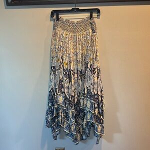 Free People rag hem, double layered skirt. Blue/cream colors.
